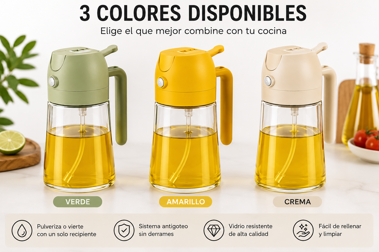 Dispensador de Aceite 2 en 1 | Pulverizador y Vertedor Antigoteo