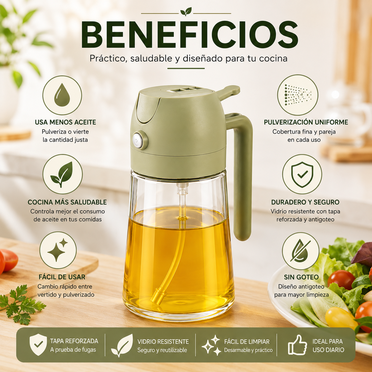 Dispensador de Aceite 2 en 1 | Pulverizador y Vertedor Antigoteo