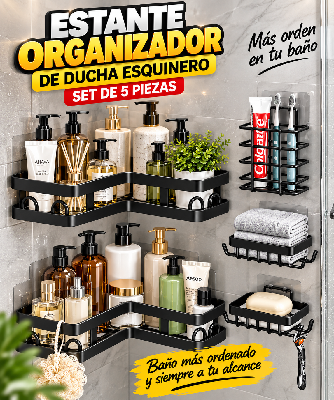 Estante Organizador de Ducha Esquinero ( set 5 piezas)